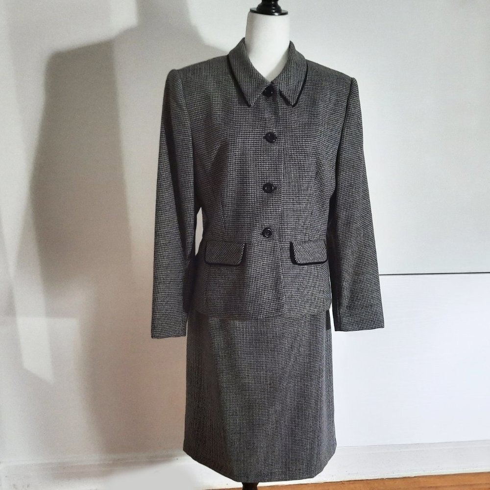 Vintage Black White Houndstooth Skirt Suit CONRAD C, Made in Canada,
